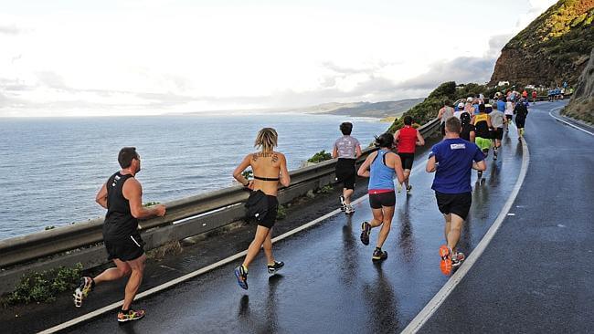 Participants Of The Great Ocean Road Marathon Racing